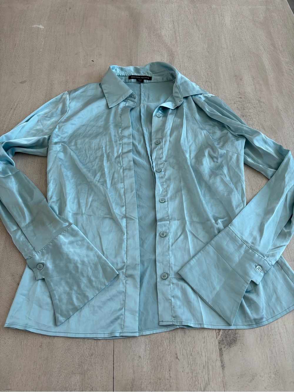 Boston Proper light Blue charmeuse Button-Up Shirt